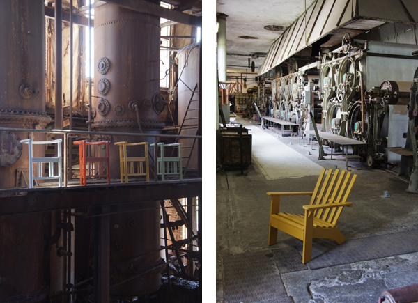 Fotos av møblene i Klevfos' gamle industriinteriør